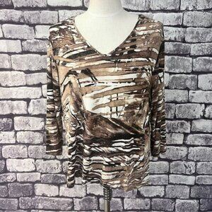 Chico's Brown, White & Black 3/4 Sleeve Blouse Size XL